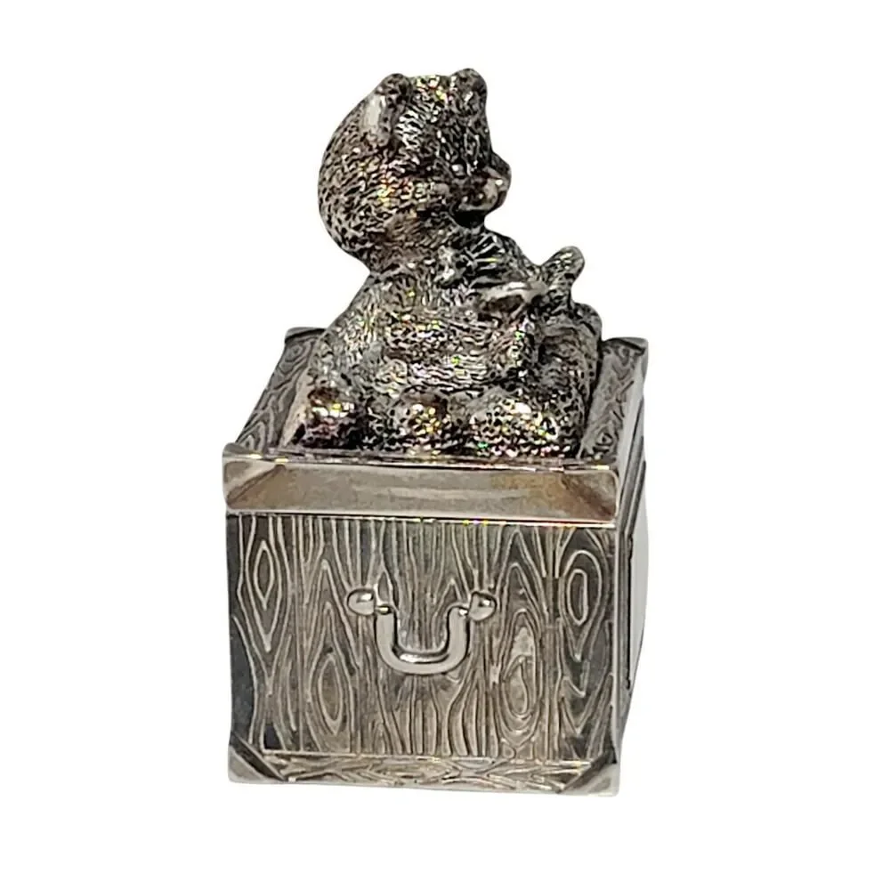 Morgan Vintage Silver Plated Teddy Bear Keepsake Trinket Ring Box 2.5